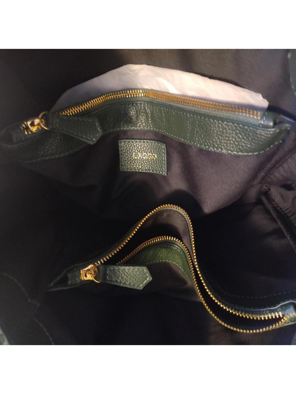 Laggo Green Leather Pebbled Tote Shoulder Bag Gold Hardware - Picture 10 of 13